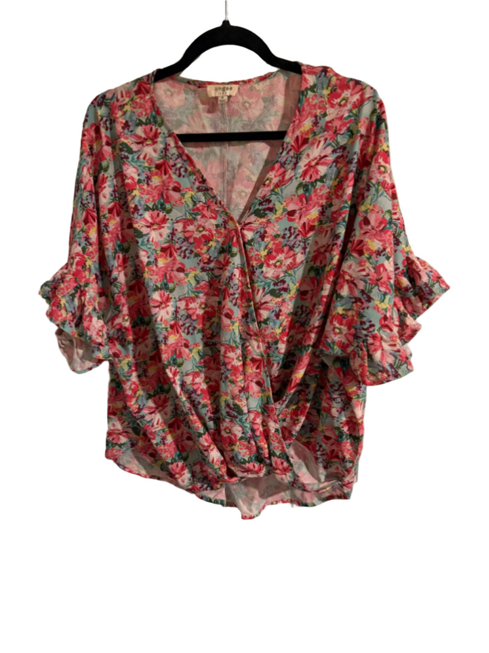 🌸 Umgee Floral Ruffle-Sleeve Blouse — Size M